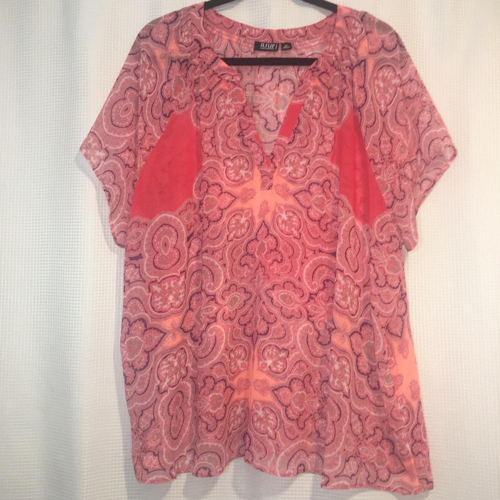 a.n.a. 2x Pink Short Sleeve Sheer blouse